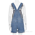 Customized Ripped Short Denim Jumpsuit Outfit for Women